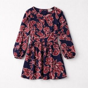 Eliza J Navy Burgundy Floral Long Sleeve Fit Flare Dress Women's Size 6